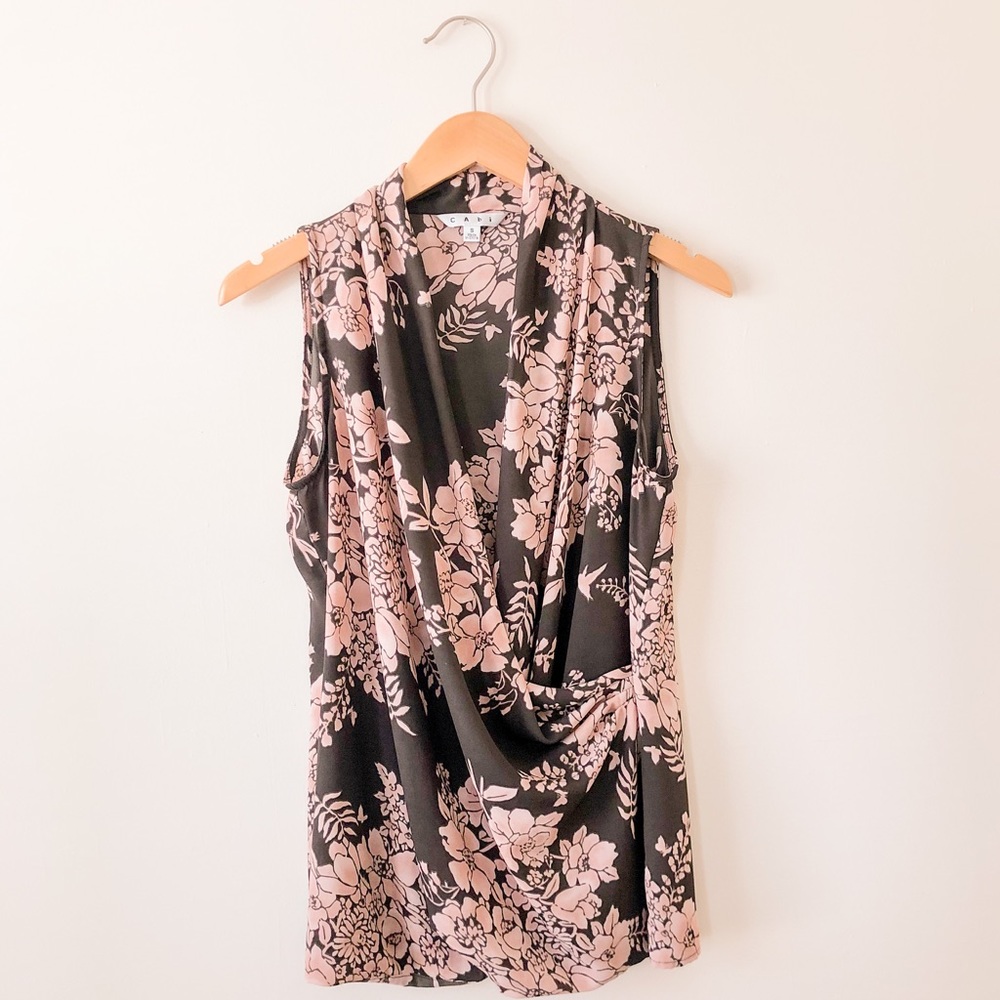 CAbi sleeveless faux wrap blouse